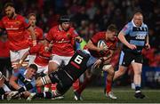 29 April 2022; Alex Kendellen of Munster is tackled by James Botham of Cardiff Blues during the United Rugby Championship match between Munster and Cardiff at Musgrave Park in Cork. Photo by Sam Barnes/Sportsfile