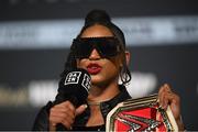 29 April 2022; WWE wrestler Bianca Belair during the weigh-ins, held at Hulu Theatre at Madison Square Garden, ahead of the undisputed lightweight championship fight between Katie Taylor and Amanda Serrano, on Saturday night at Madison Square Garden in New York, USA. Photo by Stephen McCarthy/Sportsfile
