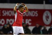 29 April 2022; Jordan Hamilton of Sligo Rovers celebrates after scoring his side's first goal during the SSE Airtricity League Premier Division match between Sligo Rovers and Shamrock Rovers at The Showgrounds in Sligo. Photo by Piaras Ó Mídheach/Sportsfile