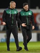 29 April 2022; Shamrock Rovers manager Stephen Bradley, right, and his assistant coach Glenn Cronin after the drawn SSE Airtricity League Premier Division match between Sligo Rovers and Shamrock Rovers at The Showgrounds in Sligo. Photo by Piaras Ó Mídheach/Sportsfile