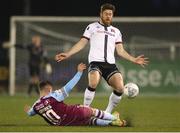 29 April 2022; Sam Bone of Dundalk in action against Dylan Grimes of Drogheda United during the SSE Airtricity League Premier Division match between Dundalk and Drogheda United at Oriel Park in Dundalk, Louth. Photo by Michael P Ryan/Sportsfile