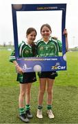 30 April 2022; Emily Farrelly, aged 11, and Cara Tuite, aged 11, both of Moylagh, Meath, during the 2022 ZuCar Gaelic4Teens Festival Day at the GAA National Games Development Centre in Abbotstown, Dublin. Photo by Sam Barnes/Sportsfile