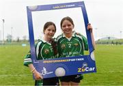 30 April 2022; Emily Farrelly, aged 11, and Cara Tuite, aged 11, both of Moylagh, Meath, during the 2022 ZuCar Gaelic4Teens Festival Day at the GAA National Games Development Centre in Abbotstown, Dublin. Photo by Sam Barnes/Sportsfile