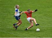 30 April 2022; Aoife McCoy of Armagh is tackled by Abbie McCarey of Monaghan resulting in a second penalty during the Ulster Ladies Senior Football Championship Semi-Final match between Monaghan and Armagh at St Tiernach’s Park in Clones, Monaghan. Photo by David Fitzgerald/Sportsfile