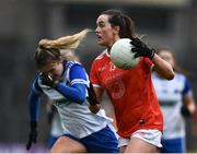 30 April 2022; Aimee Mackin of Armagh in action against Uainín Connolly of Monaghan during the Ulster Ladies Senior Football Championship Semi-Final match between Monaghan and Armagh at St Tiernach’s Park in Clones, Monaghan. Photo by David Fitzgerald/Sportsfile