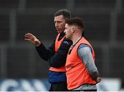 30 April 2022; Monaghan manager Kieran Kierans, left, during the Ulster Ladies Senior Football Championship Semi-Final match between Monaghan and Armagh at St Tiernach’s Park in Clones, Monaghan. Photo by David Fitzgerald/Sportsfile