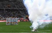 30 April 2022; Leinster players huddle as fireworks go off before the United Rugby Championship match between DHL Stormers and Leinster at the DHL Stadium in Cape Town, South Africa. Photo by Harry Murphy/Sportsfile