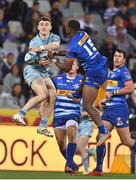 30 April 2022; Cormac Foley of Leinster contests a high ball with Warrick Gelant of DHL Stormers during the United Rugby Championship match between DHL Stormers and Leinster at the DHL Stadium in Cape Town, South Africa. Photo by Harry Murphy/Sportsfile