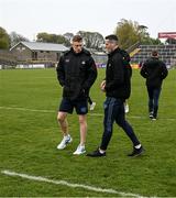 30 April 2022; Tom Lahiff of Dublin and his midfield partner Brian Fenton walk the pitch before the Leinster GAA Football Senior Championship Quarter-Final match between Wexford and Dublin at Chadwicks Wexford Park in Wexford. Photo by Ray McManus/Sportsfile