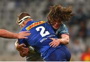 30 April 2022; JJ Kotze of DHL Stormers is tackled by Alex Soroka of Leinster during the United Rugby Championship match between DHL Stormers and Leinster at the DHL Stadium in Cape Town, South Africa. Photo by Harry Murphy/Sportsfile