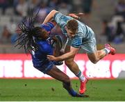 30 April 2022; Seabelo Senatla of DHL Stormers is tackled by Rob Russell of Leinster during the United Rugby Championship match between DHL Stormers and Leinster at the DHL Stadium in Cape Town, South Africa. Photo by Harry Murphy/Sportsfile