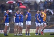 30 April 2022; Longford players stand for the playing of Amhrán na bhFiann before the Leinster GAA Football Senior Championship Quarter-Final match between Westmeath and Longford at TEG Cusack Park in Mullingar, Westmeath. Photo by Ben McShane/Sportsfile