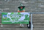 30 April 2022; Limerick supporter Pat Carroll, from Croom, before the Munster GAA Senior Football Championship Quarter-Final match between Clare and Limerick at Cusack Park in Ennis, Clare. Photo by Piaras Ó Mídheach/Sportsfile