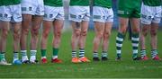 30 April 2022; Limerick players stand for Amhrán na bhFiann before the Munster GAA Senior Football Championship Quarter-Final match between Clare and Limerick at Cusack Park in Ennis, Clare. Photo by Piaras Ó Mídheach/Sportsfile