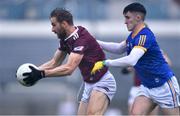 30 April 2022; Kevin Maguire of Westmeath in action against Iarla O'Sullivan of Longford during the Leinster GAA Football Senior Championship Quarter-Final match between Westmeath and Longford at TEG Cusack Park in Mullingar, Westmeath. Photo by Ben McShane/Sportsfile