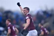 30 April 2022; John Heslan of Westmeath celebrates after scoring his side's first goal during the Leinster GAA Football Senior Championship Quarter-Final match between Westmeath and Longford at TEG Cusack Park in Mullingar, Westmeath. Photo by Ben McShane/Sportsfile