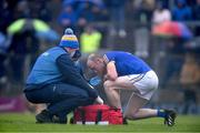 30 April 2022; Barry O'Farrell of Longford receives medical attention during the Leinster GAA Football Senior Championship Quarter-Final match between Westmeath and Longford at TEG Cusack Park in Mullingar, Westmeath. Photo by Ben McShane/Sportsfile