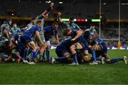 30 April 2022; Leinster players celebrate as Ed Byrne of Leinster scores his side's first try during the United Rugby Championship match between DHL Stormers and Leinster at the DHL Stadium in Cape Town, South Africa. Photo by Harry Murphy/Sportsfile