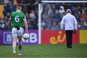30 April 2022; Iain Corbett of Limerick makes his way to take a penalty in the penalty shoot-out of the Munster GAA Senior Football Championship Quarter-Final match between Clare and Limerick at Cusack Park in Ennis, Clare. Photo by Piaras Ó Mídheach/Sportsfile