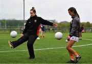 30 April 2022; LGFA Gaelic4Teens ambassador Emily Martin, left, during the 2022 Gaelic4Teens Festival Day at the GAA National Games Development Centre in Abbotstown, Dublin. Photo by Sam Barnes/Sportsfile