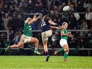 30 April 2022; Neve Jones of Ireland charges down the clearance kick from Helen Nelson of Scotland during the Tik Tok Women's Six Nations Rugby Championship match between Ireland and Scotland at Kingspan Stadium in Belfast. Photo by John Dickson/Sportsfile