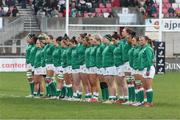 30 April 2022; The Ireland team stand for the anthems before the Tik Tok Women's Six Nations Rugby Championship match between Ireland and Scotland at Kingspan Stadium in Belfast. Photo by John Dickson/Sportsfile
