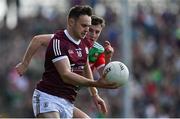 24 April 2022; Cillian McDaid of Galway in action against Enda Hession of Mayo during the Connacht GAA Football Senior Championship Quarter-Final match between Mayo and Galway at Hastings Insurance MacHale Park in Castlebar, Mayo. Photo by Brendan Moran/Sportsfile