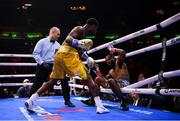 30 April 2022; Austin Williams, left, and Chordale Booker during the vacant WBA continental americas middleweight title fight at Madison Square Garden in New York, USA. Photo by Stephen McCarthy/Sportsfile