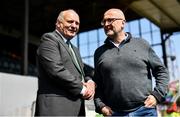 26 April 2022; FAI president Gerry McAnaney, left, and Dundalk chief operating officer Martin Connolly before the Collingwood Cup Final match between UCD and Queens University Belfast at Oriel Park in Dundalk, Louth. Photo by Ben McShane/Sportsfile