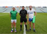 27 April 2022; Referee Conor Doyle with Limerick captain Jimmy Quilty, left, and Waterford captain Ronan Power before the oneills.com Munster GAA Hurling U20 Championship Semi-Final match between Limerick and Waterford at TUS Gaelic Grounds in Limerick, Ireland. Photo by Michael P Ryan/Sportsfile