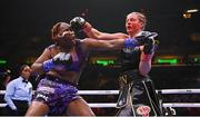 30 April 2022; Franchon Crews Dezurn, left, and Elin Cederroos during their undisputed super middleweight championship fight at Madison Square Garden in New York, USA. Photo by Stephen McCarthy/Sportsfile