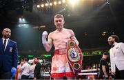 30 April 2022; Liam Smith celebrates victory after his vacant WBO intercontinental junior middleweight title fight with Jessie Vargas at Madison Square Garden in New York, USA. Photo by Stephen McCarthy/Sportsfile