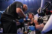 30 April 2022; Katie Taylor, right, with coach Ross Enamait during her undisputed world lightweight championship fight with Amanda Serrano at Madison Square Garden in New York, USA. Photo by Stephen McCarthy/Sportsfile