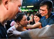 30 April 2022; Katie Taylor celebrates with her brother Lee after her undisputed world lightweight championship fight victory over Amanda Serrano at Madison Square Garden in New York, USA. Photo by Stephen McCarthy/Sportsfile