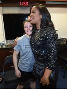 30 April 2022; Katie Taylor with Laila Ali following her undisputed world lightweight championship fight victory over Amanda Serrano at Madison Square Garden in New York, USA. Photo by Stephen McCarthy/Sportsfile