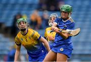 1 May 2022; Caoimhe Maher of Tipperary in action against Aoife Keane of Clare during the Munster Senior Camogie Championship Semi-Final match between Clare and Tipperary at FBD Semple Stadium in Thurles, Tipperary. Photo by Ray McManus/Sportsfile