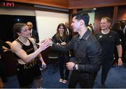 30 April 2022; Katie Taylor with boxer Ryan Garcia after her undisputed world lightweight championship fight with Amanda Serrano at Madison Square Garden in New York, USA. Photo by Stephen McCarthy/Sportsfile