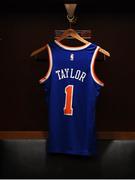 30 April 2022; A personalised New York Knicks jersey hangs in Katie Taylor's dressing room after her undisputed world lightweight championship fight with Amanda Serrano at Madison Square Garden in New York, USA. Photo by Stephen McCarthy/Sportsfile