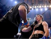 30 April 2022; Katie Taylor and trainer Ross Enamait during her undisputed world lightweight championship fight with Amanda Serrano at Madison Square Garden in New York, USA. Photo by Stephen McCarthy/Sportsfile
