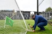1 May 2022; Meath groundsman John McBride fixes the goal netting before the Leinster GAA Football Senior Championship Quarter-Final match between Meath and Wicklow at Páirc Tailteann in Navan, Meath. Photo by Ben McShane/Sportsfile