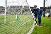 1 May 2022; Meath groundsman John McBride fixes the goal netting before the Leinster GAA Football Senior Championship Quarter-Final match between Meath and Wicklow at Páirc Tailteann in Navan, Meath. Photo by Ben McShane/Sportsfile