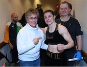 30 April 2022; Katie Taylor with former professional boxer Christy Martin after her undisputed world lightweight championship fight with Amanda Serrano at Madison Square Garden in New York, USA. Photo by Stephen McCarthy/Sportsfile