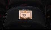 30 April 2022; A detailed view of a seat reserved for boxer Tommy Fury during the undisputed world lightweight championship fight between Katie Taylor and Amanda Serrano at Madison Square Garden in New York, USA. Photo by Stephen McCarthy/Sportsfile