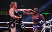 30 April 2022; Franchon Crews Dezurn, right, and Elin Cederroos during their undisputed super middleweight championship fight at Madison Square Garden in New York, USA. Photo by Stephen McCarthy/Sportsfile