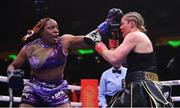 30 April 2022; Franchon Crews Dezurn, left, and Elin Cederroos during their undisputed super middleweight championship fight at Madison Square Garden in New York, USA. Photo by Stephen McCarthy/Sportsfile