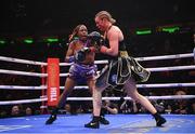 30 April 2022; Franchon Crews Dezurn, left, and Elin Cederroos during their undisputed super middleweight championship fight at Madison Square Garden in New York, USA. Photo by Stephen McCarthy/Sportsfile