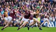 1 May 2022; Tommy Walsh of Kilkenny in action against Brian Concannon and Joseph Cooney of Galway during the Leinster GAA Hurling Senior Championship Round 3 match between Galway and Kilkenny at Pearse Stadium in Galway. Photo by Brendan Moran/Sportsfile