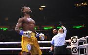 30 April 2022; Austin Williams celebrates victory over Chordale Booker during their vacant WBA continental americas middleweight title fight at Madison Square Garden in New York, USA. Photo by Stephen McCarthy/Sportsfile