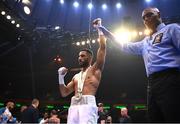 30 April 2022; Galal Yafai is declared victorious following his WBC international flyweight title fight with Miguel Cartagena at Madison Square Garden in New York, USA. Photo by Stephen McCarthy/Sportsfile