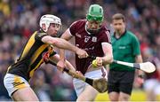 1 May 2022; Cianan Fahy of Galway is tackled by Michael Carey of Kilkenny during the Leinster GAA Hurling Senior Championship Round 3 match between Galway and Kilkenny at Pearse Stadium in Galway. Photo by Brendan Moran/Sportsfile